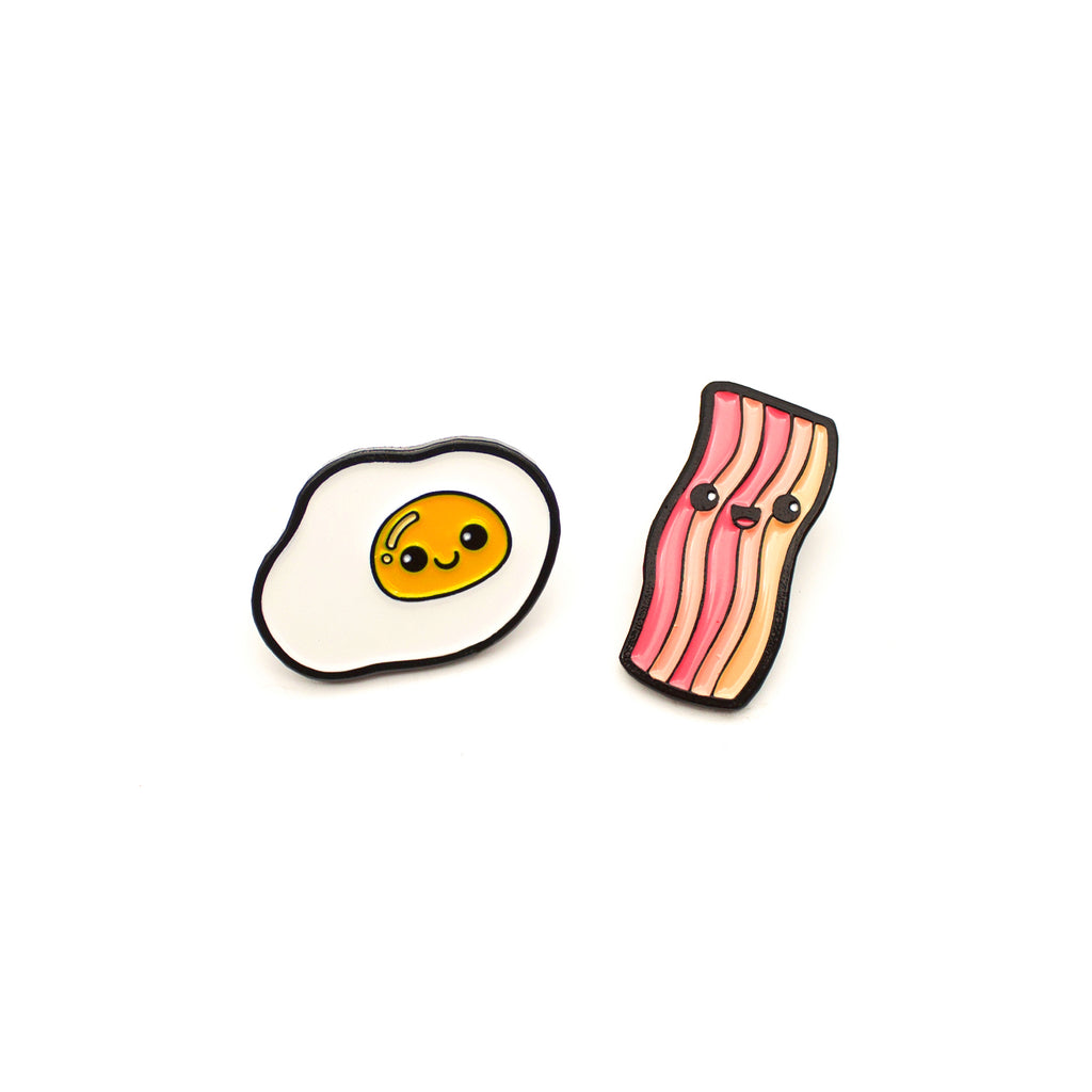 Pin Pin Pals Egg and Bacon enamel pin set on white background