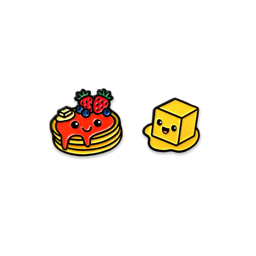 Pancake and Butter enamel pins on white background